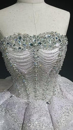 Starry veil feather crystal embellished flower bud dress