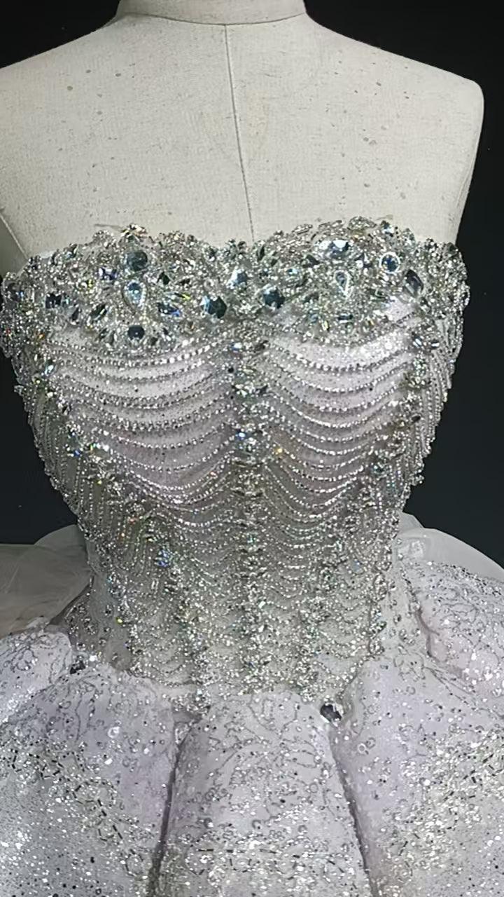 Starry veil feather crystal embellished flower bud dress