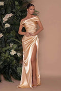 Off The Shoulder Charmeuse Prom Dress Split Ruffle Mermaid