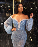 Spring Summer Women Clothing Casual Dress Elegant Gold V neck See through Fishtail Evening Dress