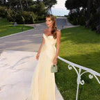 Light Yellow Shiny Chiffon Prom Gowns Sweetheart A Line Evening Dresses Women Elegant Formal Occasion Dress Customized