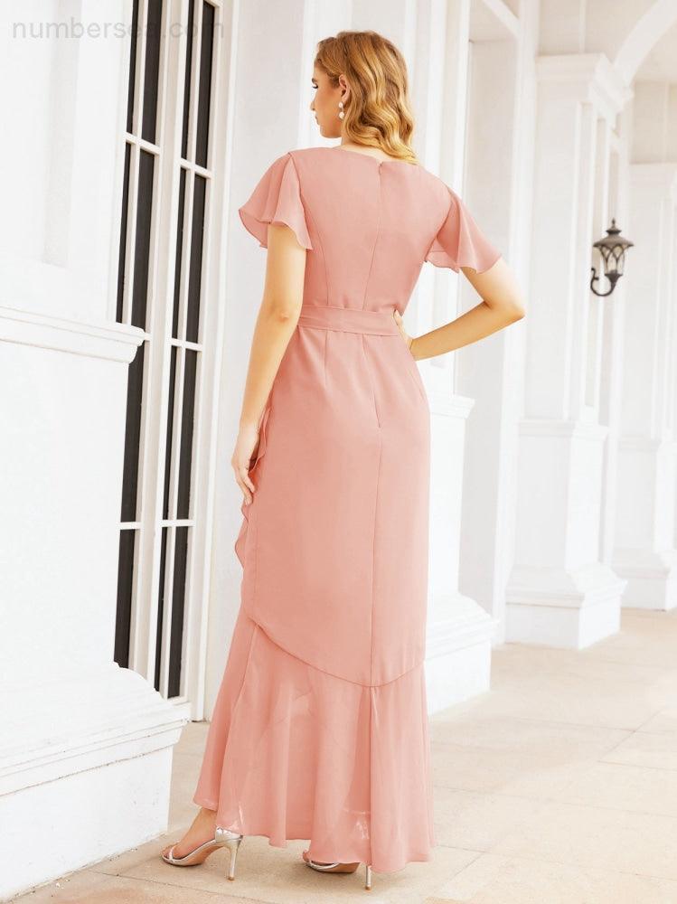 Ruffled Bridesmaid Dresses Mermaid Formal Violin Evening Party Prom Gowns 28042
