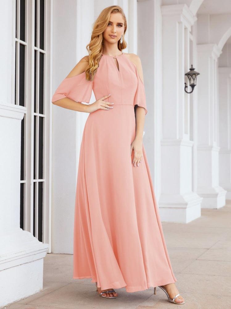 Cold Shoulder Bridesmaid Dresses A-Line Long Formal Evening Gowns 28074