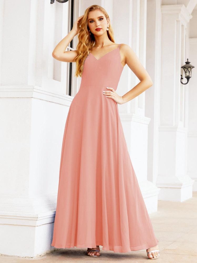 Spaghetti Strap Bridesmaid Dresses V Neck Butterfly Back Fromal Evening Party Prom Gown 28036