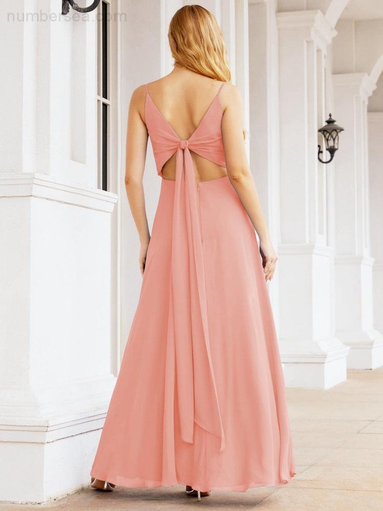 Spaghetti Strap Bridesmaid Dresses V Neck Butterfly Back Fromal Evening Party Prom Gown 28036