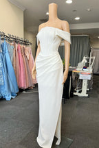 Split Side Off-The-Shoulder Mermaid Prom Gown with Elegant Pleats