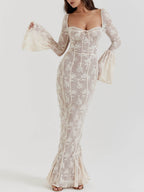 Vintage Cream Lace Maxi Dress