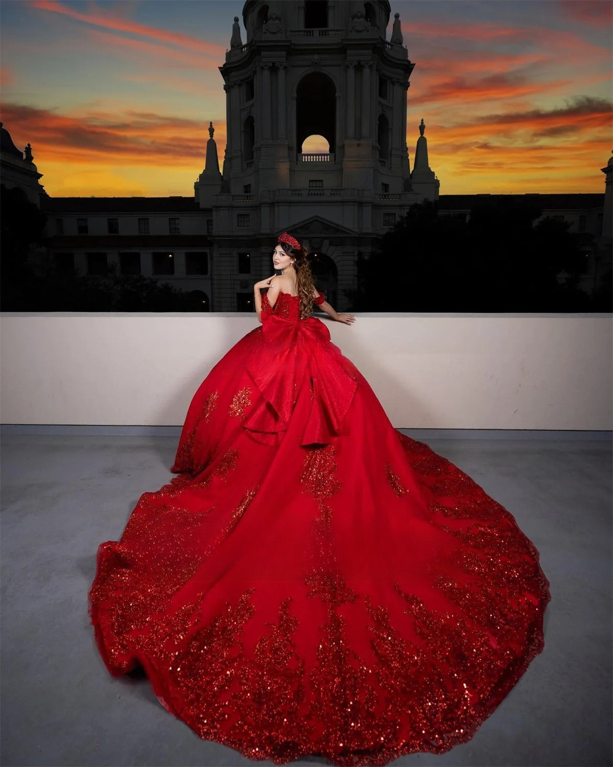 Ball Gown Quinceanera Dress Lace Applique Sequins Mexican Sweet 16 Dress Off Shoulder With Bow Vestidos De 15 Años Customized