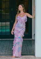 Romantic Spaghetti Straps V Neck Chiffon Print Prom Dress,Charming Evening Dress Y2306