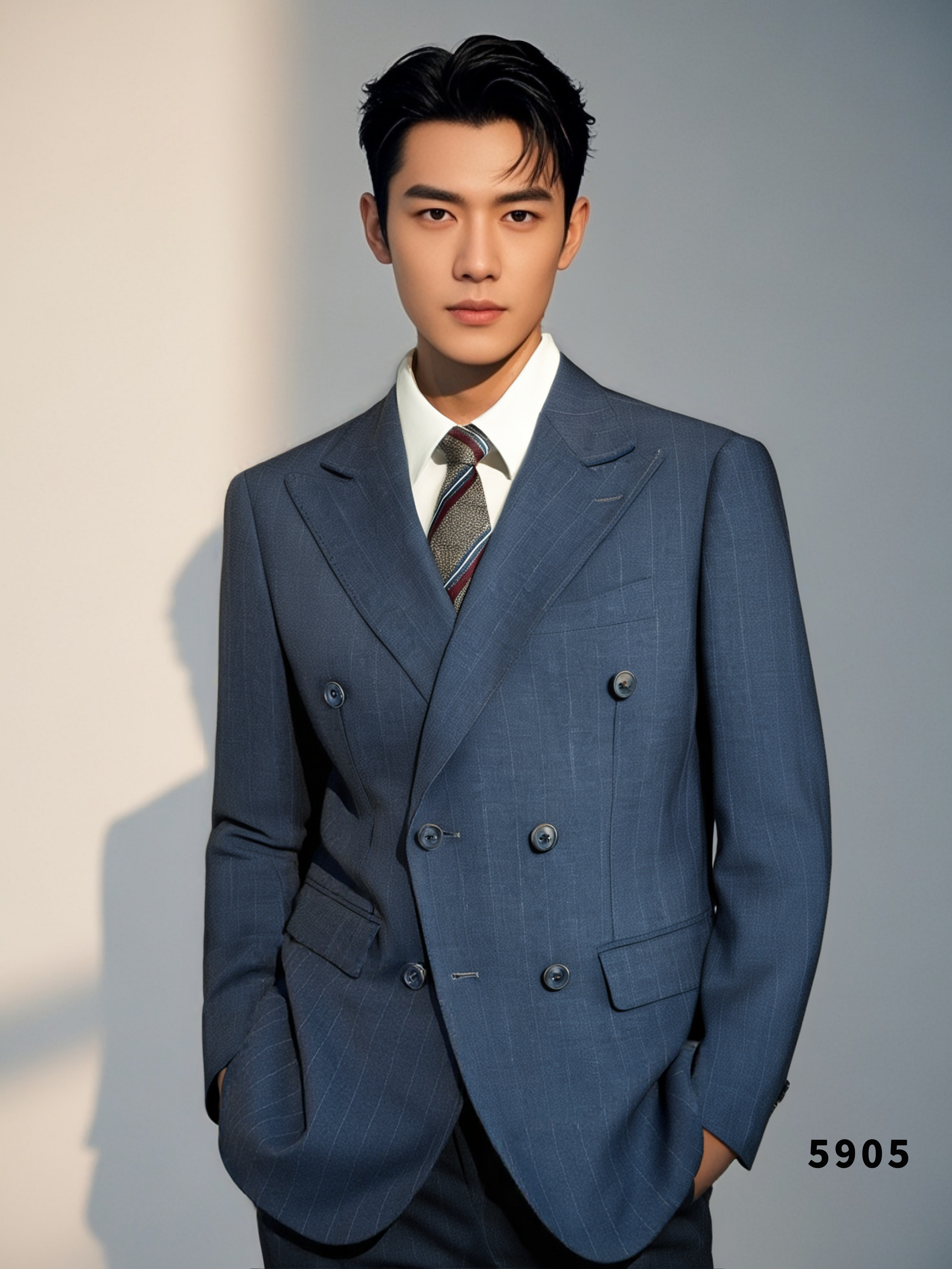 Charcoal Gold Pinstripe Wool Double Breasted 3 Piece Wedding Suit For Groom