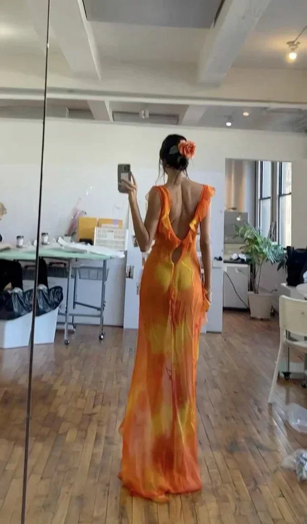Unique Chiffon Ruffles Slit Long Prom Dress Party Evening Dress Y7497