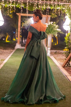Long A line Strapless One Shoulder Bowknot Prom Dress With Front Split
