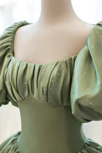 Satin Ball Gown Long Prom Dress Short Sleeves Evening Dress Y4313