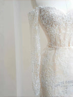 Romantic White Lace Appliques Tulle Sequin Mermaid Prom Dress Off Shoulder Evening Dress Y8663