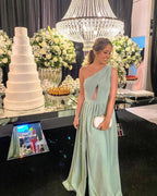 One Shoulder Mint Green Evening Dress Bridesmaid Dress Y5101