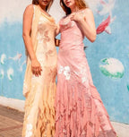 Unique Spaghetti Straps Chiffon Print Beaded Ruffles Evening Dress Mermaid Prom Dress Y8254