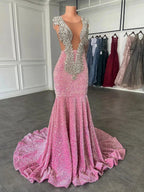 Sparkling pink prom dresses, Sexy sequins mermaid pink prom pageant evening dress Y477