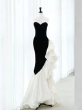 Chic Velvet Black Long Prom Dress Mermaid Pleated Evening Dress Y8048