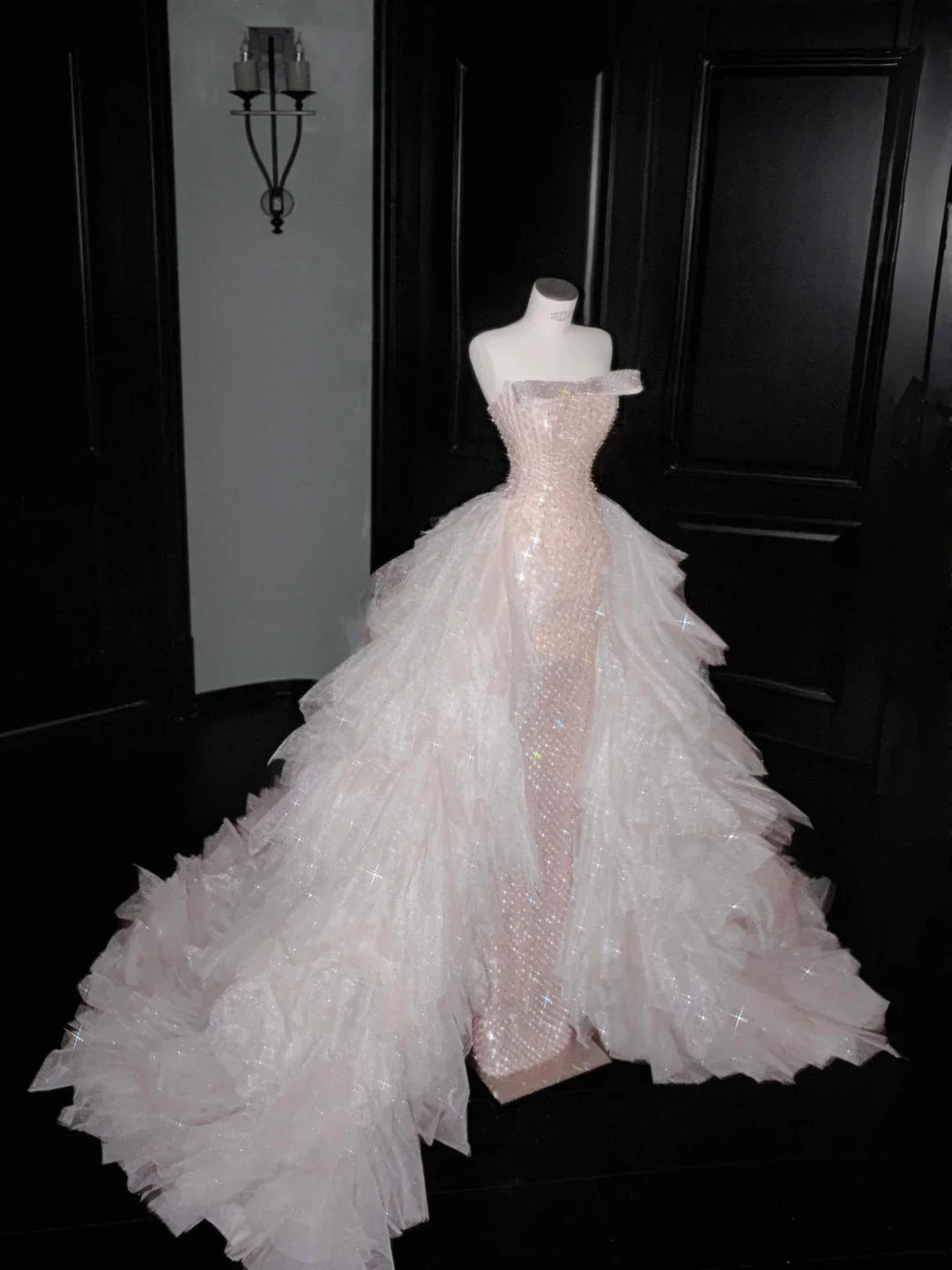 Gorgeous Champagne Tulle Sequins Beaded Sheath Long Prom Dress Evening Dress Y8658