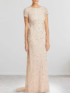 Dusty Blue Sequins Sheath Scoop Long Mother of the Bride Dress
