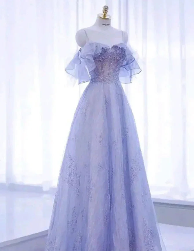 Sparkly Tulle Sequins A Line Ball Gown Fairy Prom Dress Y7793