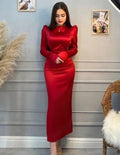 Modest Red Long Sleeves Evening Dress Simple Red Prom Dress Y6564