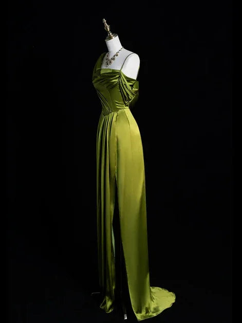 Elegant One Shoulder Green Slit Prom Evening Dress Y8218