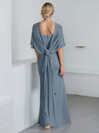 Sheath Scoop Floor-Length Chiffon Mother of the Bride Dress With Cascading Ruffles