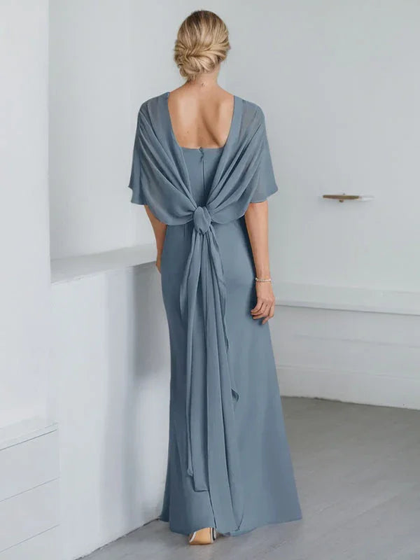 Sheath Scoop Floor-Length Chiffon Mother of the Bride Dress With Cascading Ruffles