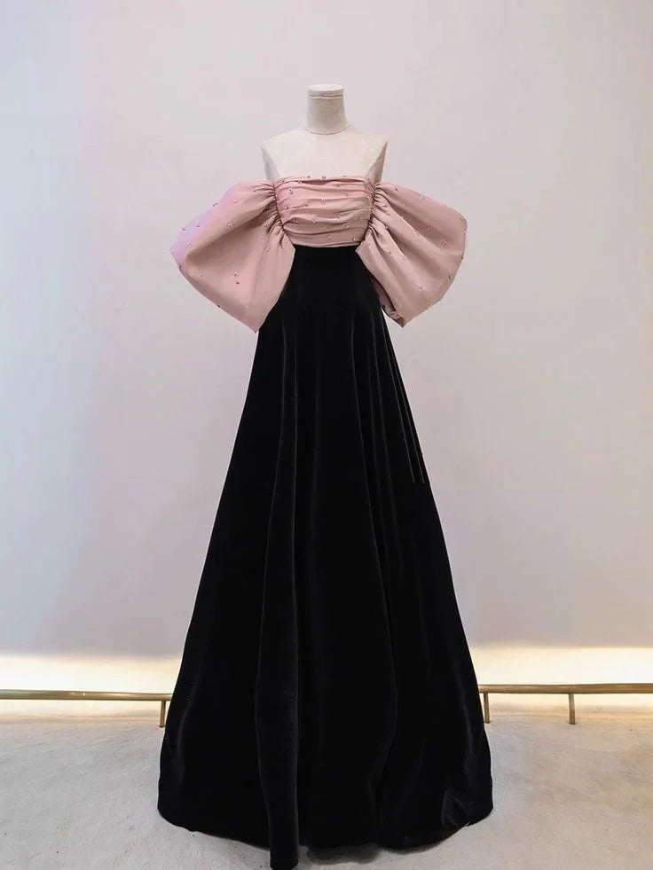 Pretty Off The Shoulder Velvet Satin Long Prom Dress Evening Dress Y7611