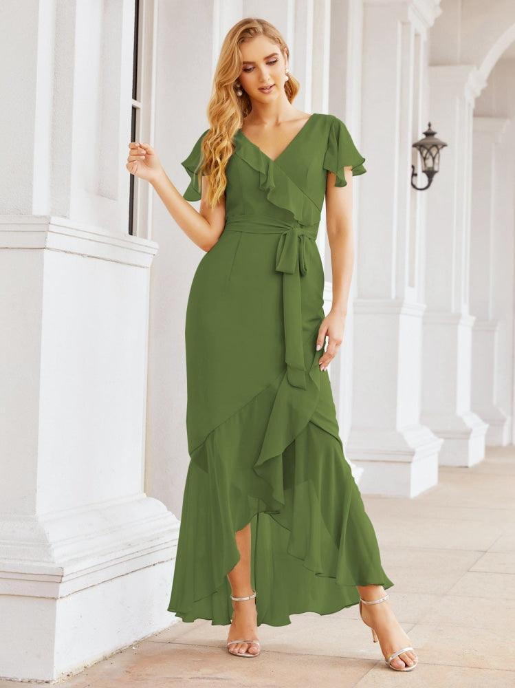 Ruffled Bridesmaid Dresses Mermaid Formal Violin Evening Party Prom Gowns 28042