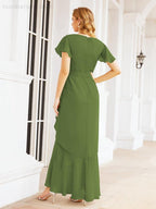 Ruffled Bridesmaid Dresses Mermaid Formal Violin Evening Party Prom Gowns 28042