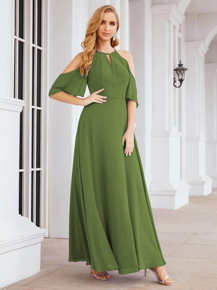 Cold Shoulder Bridesmaid Dresses A-Line Long Formal Evening Gowns 28074