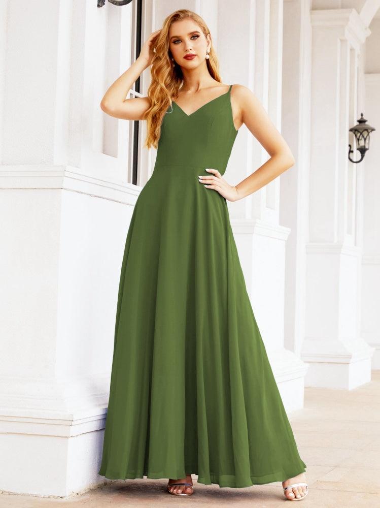 Spaghetti Strap Bridesmaid Dresses V Neck Butterfly Back Fromal Evening Party Prom Gown 28036