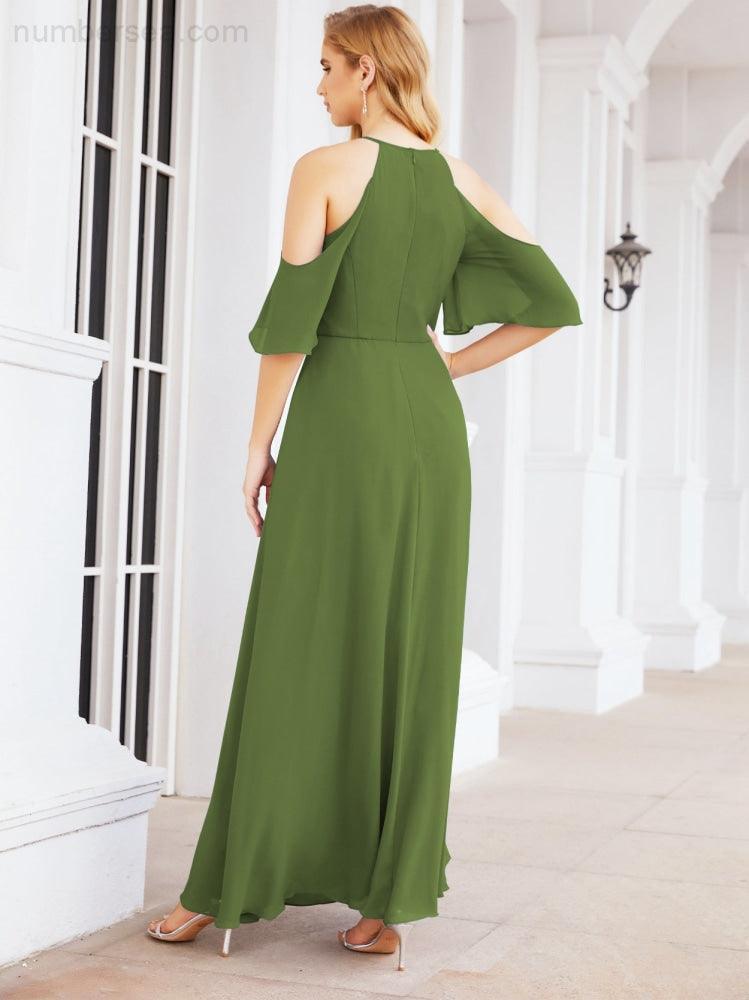 Cold Shoulder Bridesmaid Dresses A-Line Long Formal Evening Gowns 28074