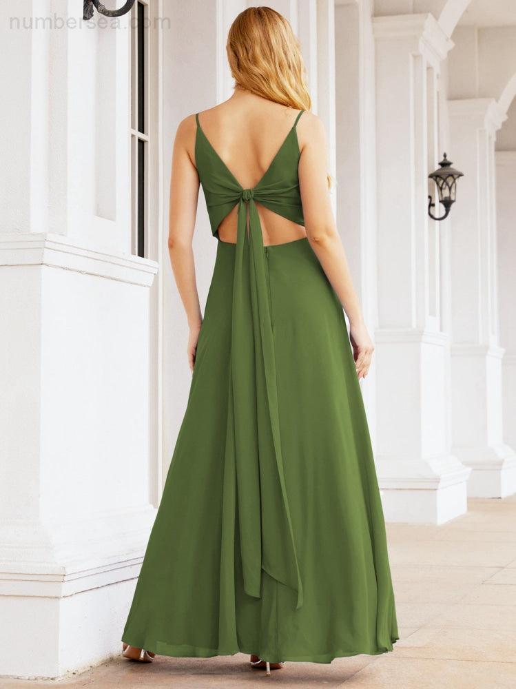 Spaghetti Strap Bridesmaid Dresses V Neck Butterfly Back Fromal Evening Party Prom Gown 28036
