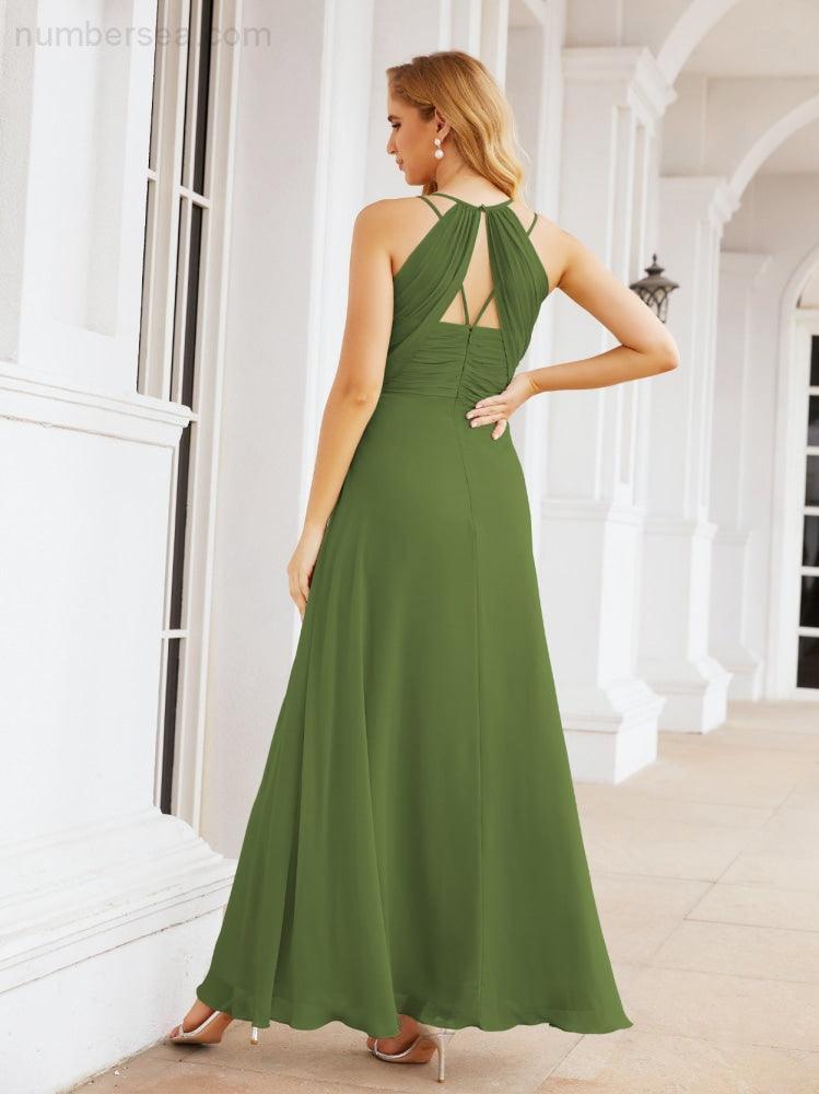 Double Spaghetti Straps Bridesmaid Dresses for Women Long Formal Party Dress Side Split 28051