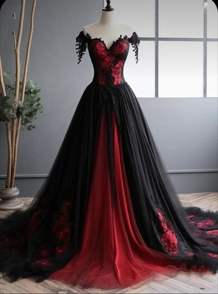 Unique Off The Shoulder Green A-line Sweetheart Tulle Long Party Dress Evening Dress Y7795