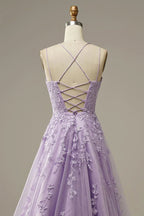 Elegant Lavender Prom Dresses A line Evening Dress Applique Party Gown Y1129