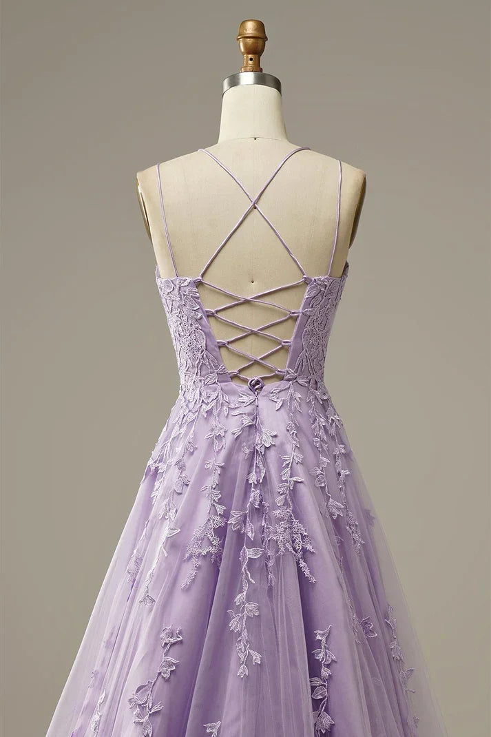 Elegant Lavender Prom Dresses A line Evening Dress Applique Party Gown Y1129