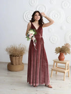 Velvet V Neck Bridesmaid Dress Long Women's Prom Formal Party Gown with Slit