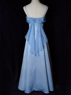 Elegant Blue Satin Spaghetti Straps Evening Gown A Line Long Party Dress Prom Dress Y7557