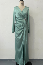 Prom Elegant Hollow Out Slit Ruched V Neck Evening Dresses(4 Colors)