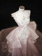 Glamorous Lavender Tulle Beaded Mermaid Prom Dress Formal Evening Dress Y8669