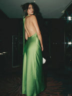 Sexy Halter Green Backless Prom Dress Long Evening Dress Y8230