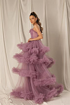 Tulle A-line Tiered Spaghetti-Straps Long Prom Dress
