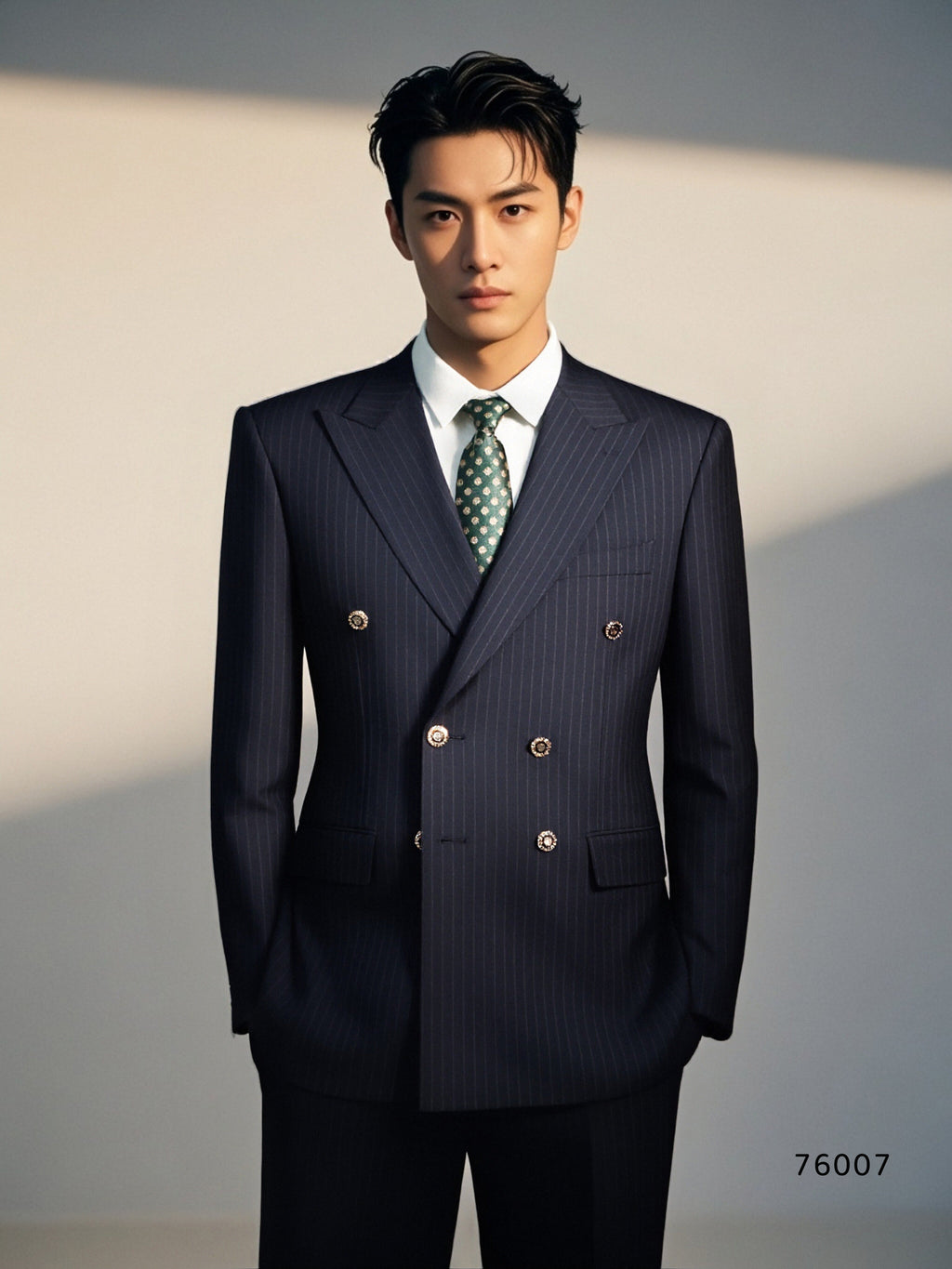 Double Breasted Pinstripe Wool Suit For Formal Groom And Business