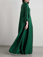 Embroidered Solid Color Long Sleeves Loose Evening Dresses