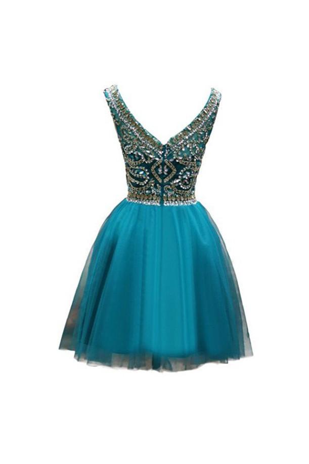 Green Beaded Tulle Scoop Neckline A Line Homecoming Dresses for Girls