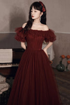 Burgundy Off The Shoulder Tulle Line Prom Dress Evening Dress Y8351